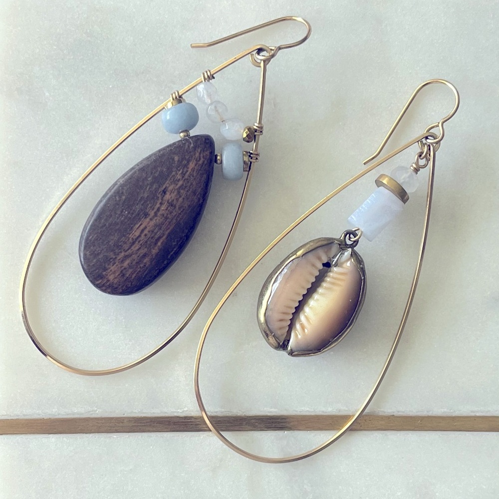 Ginger 13 Gemstone Seashell Wood Earrings.